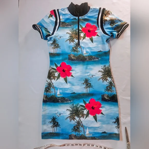 Pam & Gela Blue Red Sheath Mini Dress - Picture 1 of 5